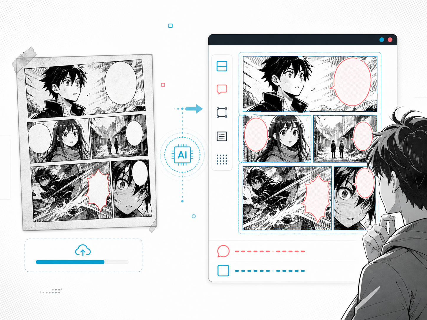 Manga image translator detecting speech bubbles in a manga page