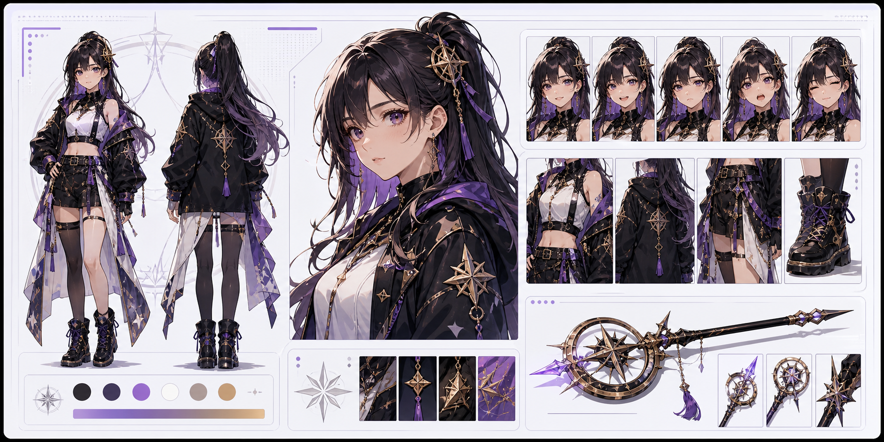 AI Character Generator design board with expressions outfit and prop anchors