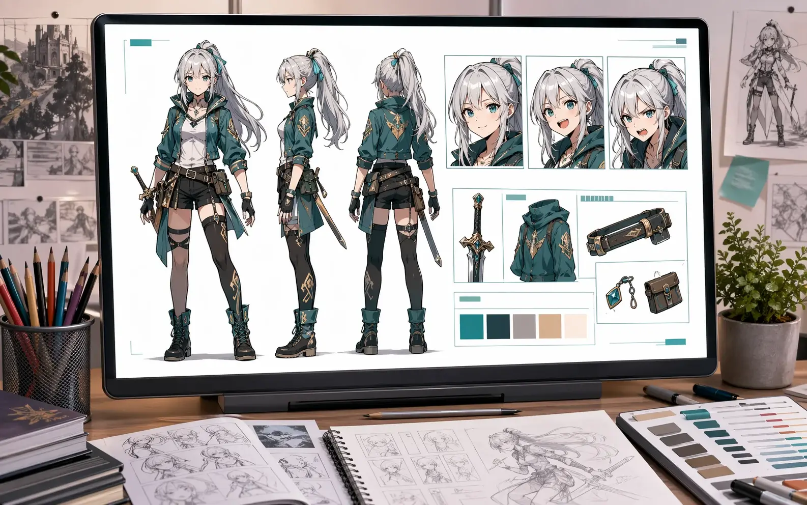 GPT Image 2 gallery example showing a manga character turnaround reference sheet