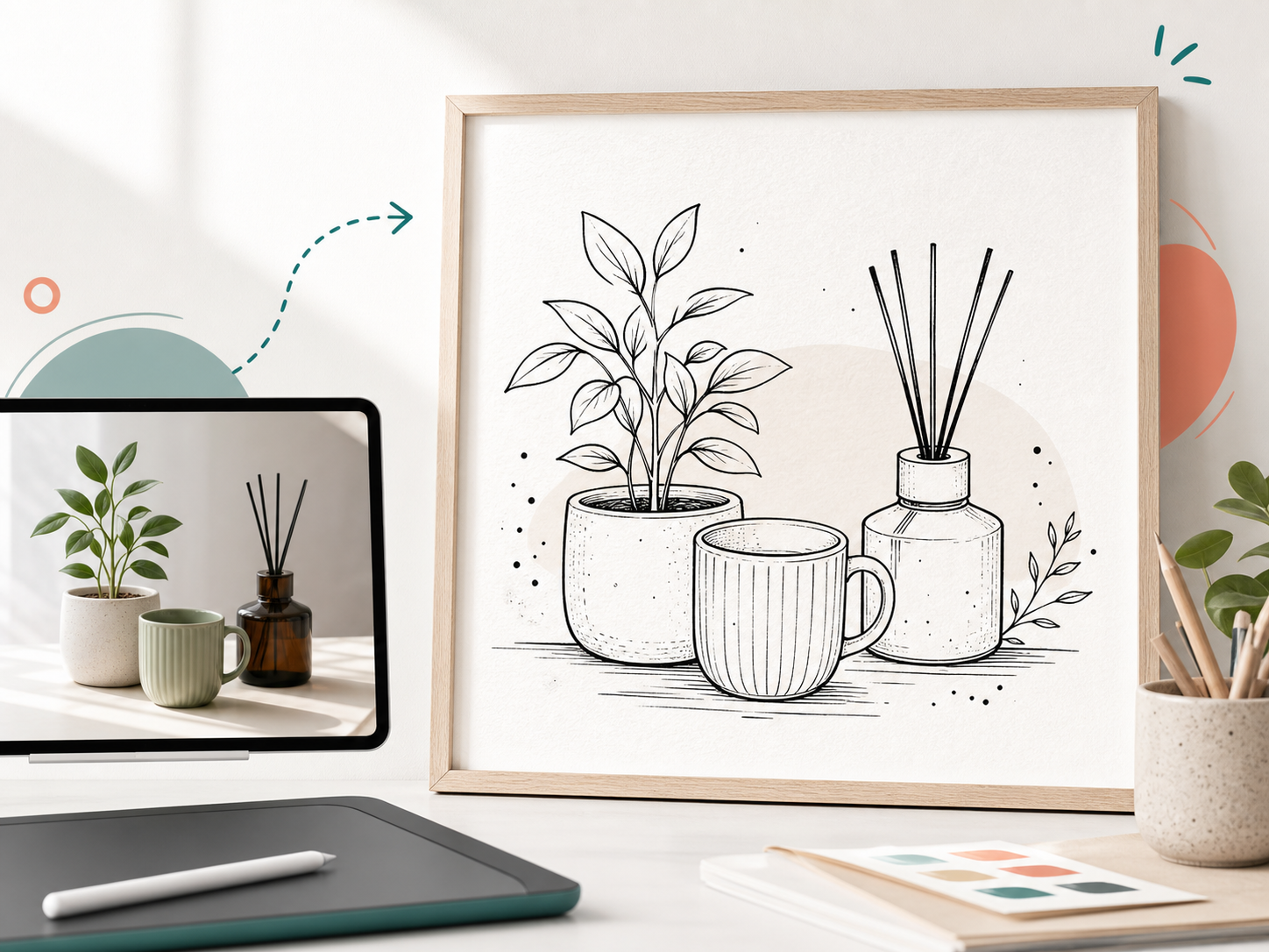 Wall art and product doodle preview from a source photo