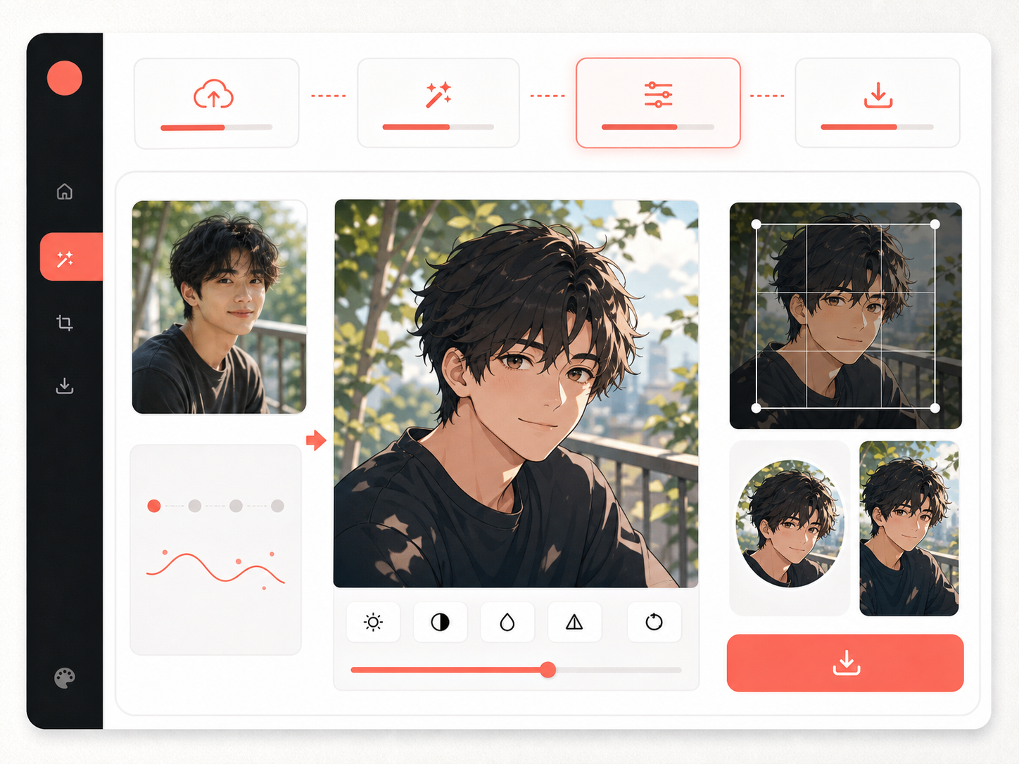 Photo to anime crop and export review