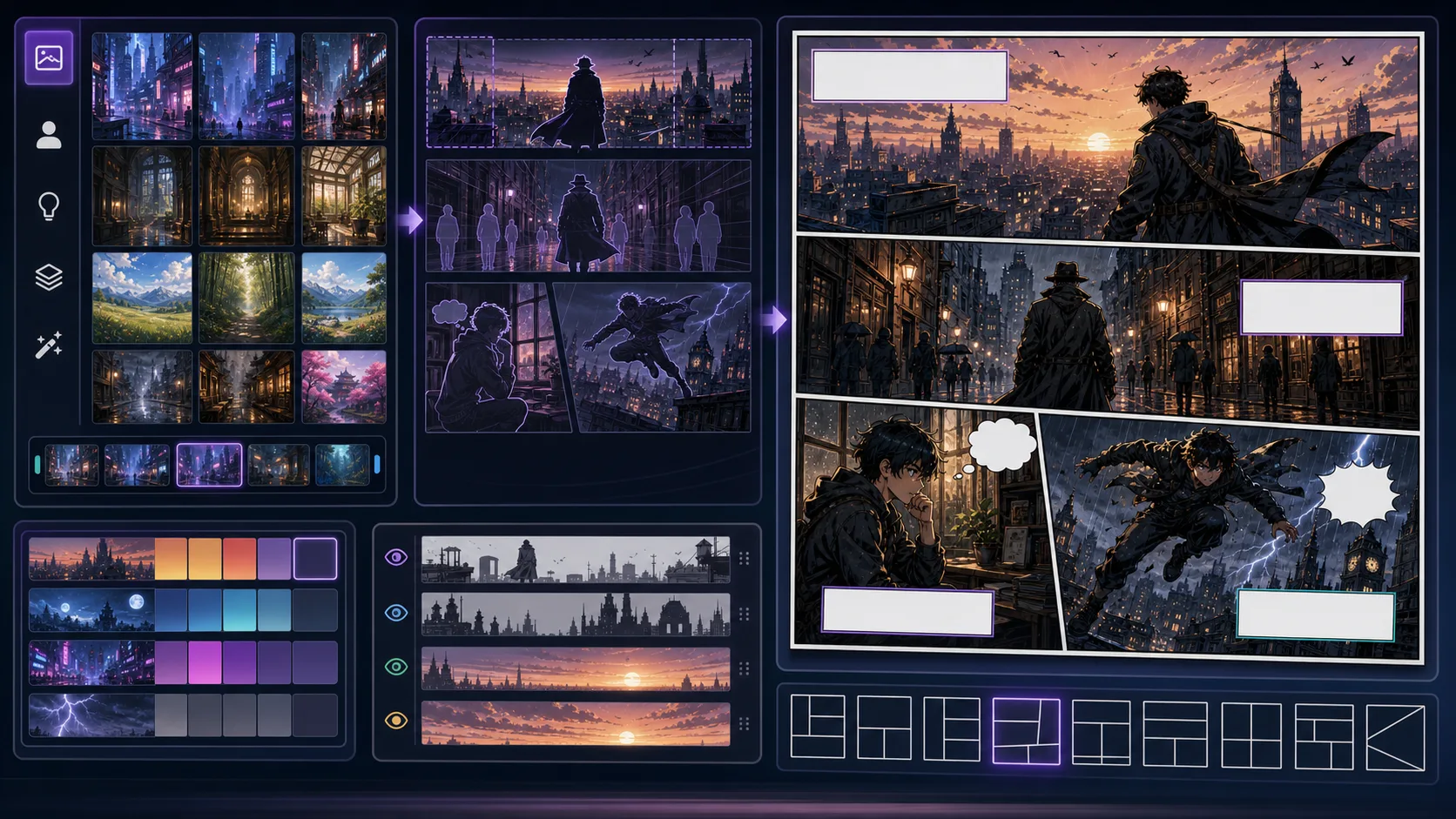 Comic Scene Generator workspace planning environment depth lighting and character blocking