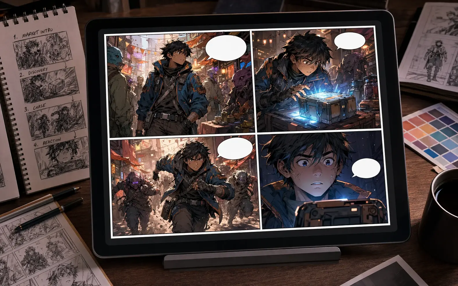 GPT Image 2 gallery example showing a rough comic sketch converted into a finished action panel