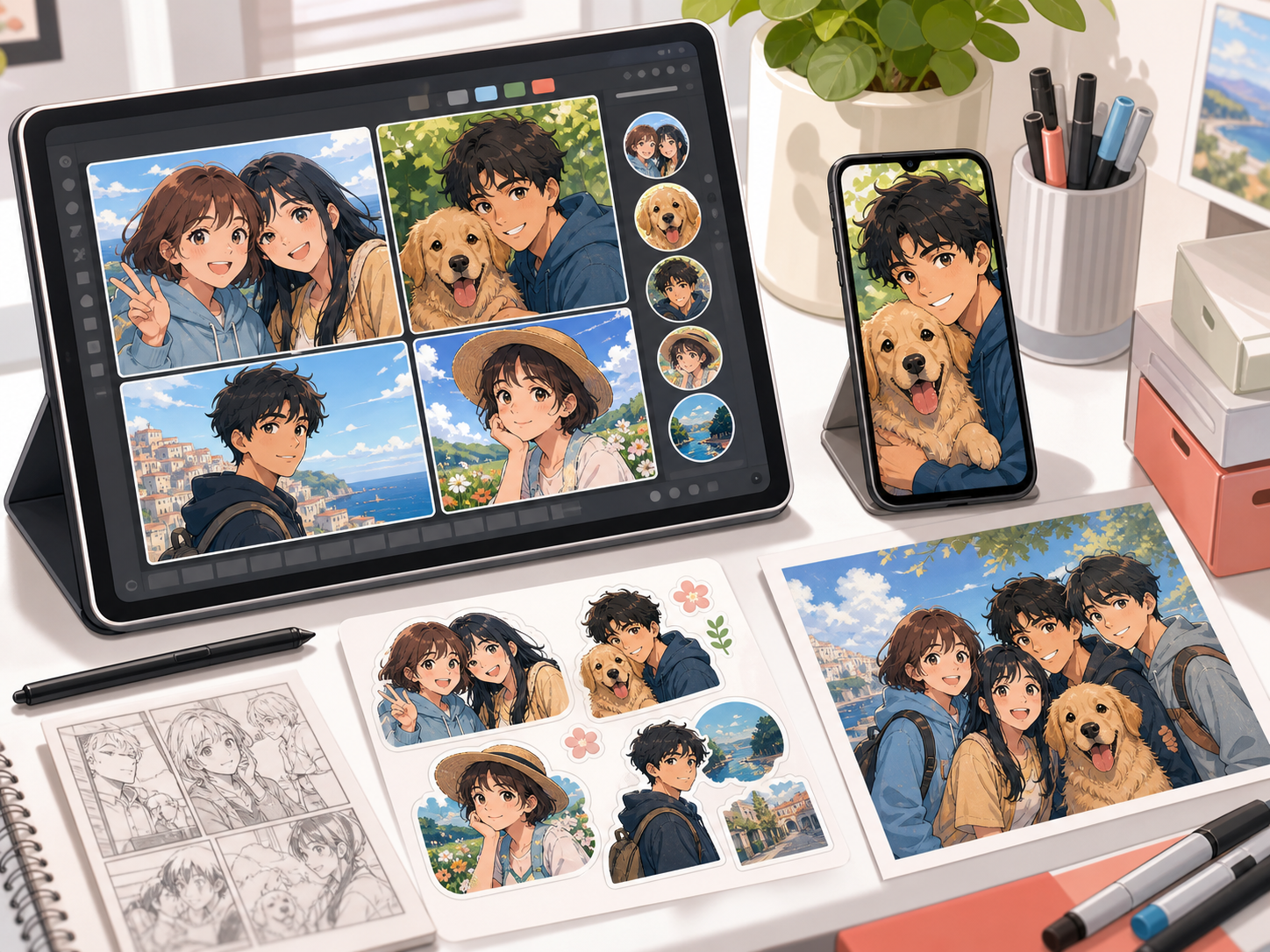 Anime-style outputs prepared for avatars stickers gifts and story references