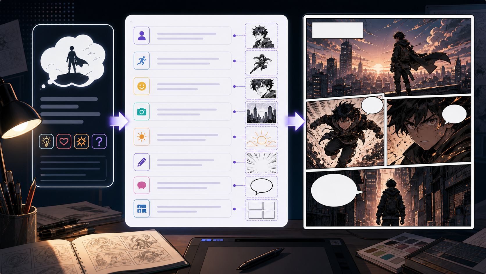 Comic Prompt Generator prompt cards turning ideas into panel directions