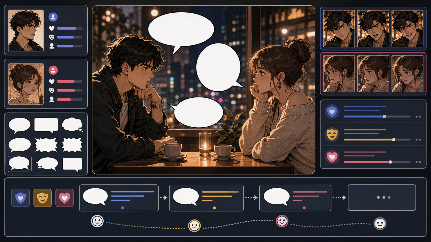 Dialogue Generator comic conversation scene with blank speech bubbles