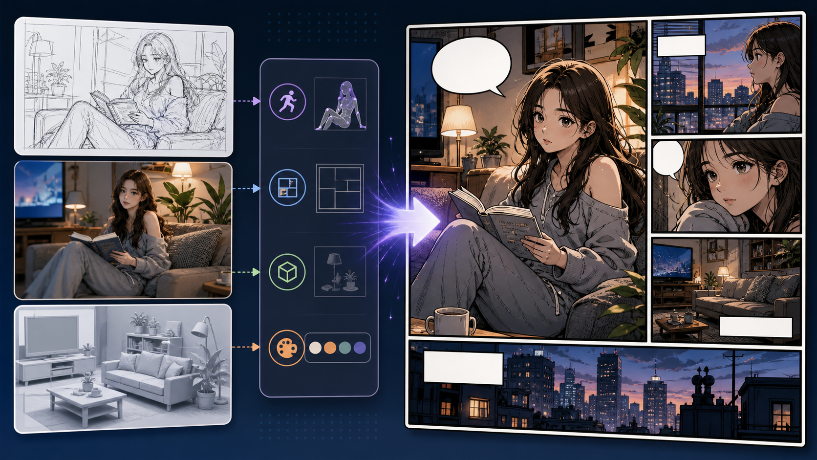 Image to Comic workflow converting sketches references and renders into comic panels